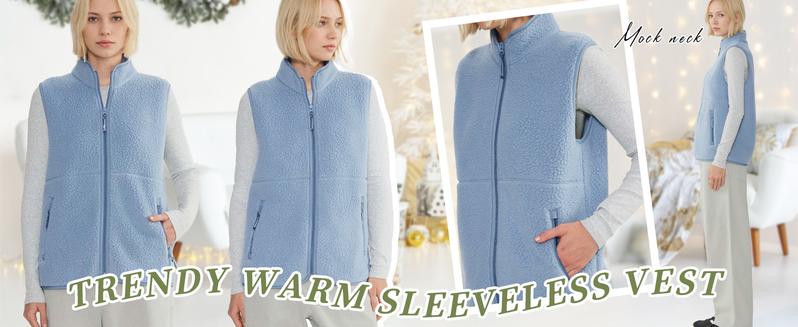 Songling  Sherpa Fleece Vest for Women Trendy Warm Sleeveless Vests Jacket Lightweight Zip Coats with Pockets Fall Outerwear Womenswear Fabric  Soft Outdoor