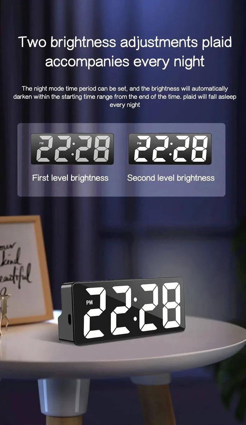 Digital Clock LED Wake Up Light Multifunctional Alarm Clock Bedroom Electronic Desktop Clock With Temperature Display Adjustable Brightness USB Powered Clock