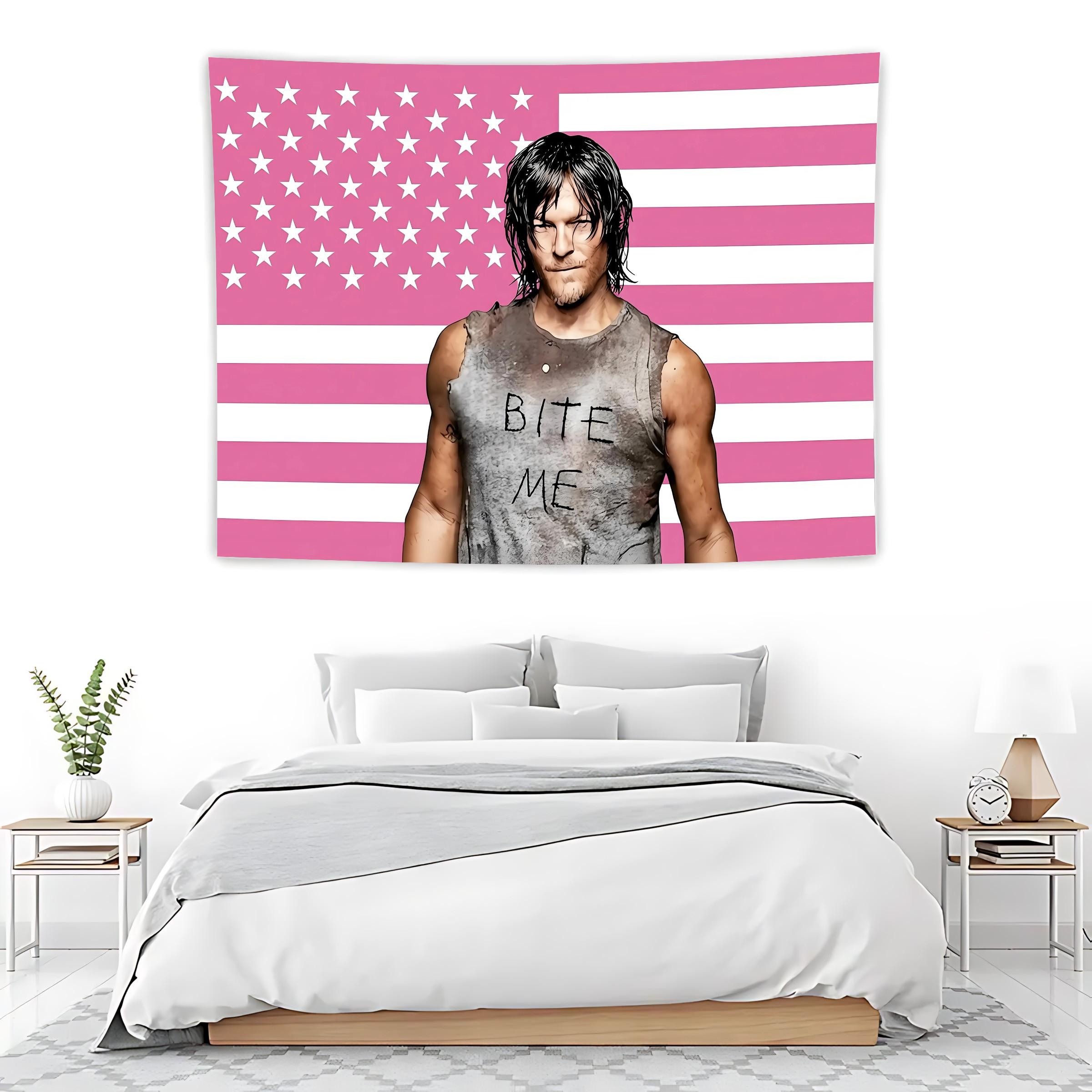 Daryl Dixon 'bite Me' American Flag Tapestry, the Walking Dead Themed Wall Hanging, Bedroom & Man Cave Decor, Zombie Show Backdrop