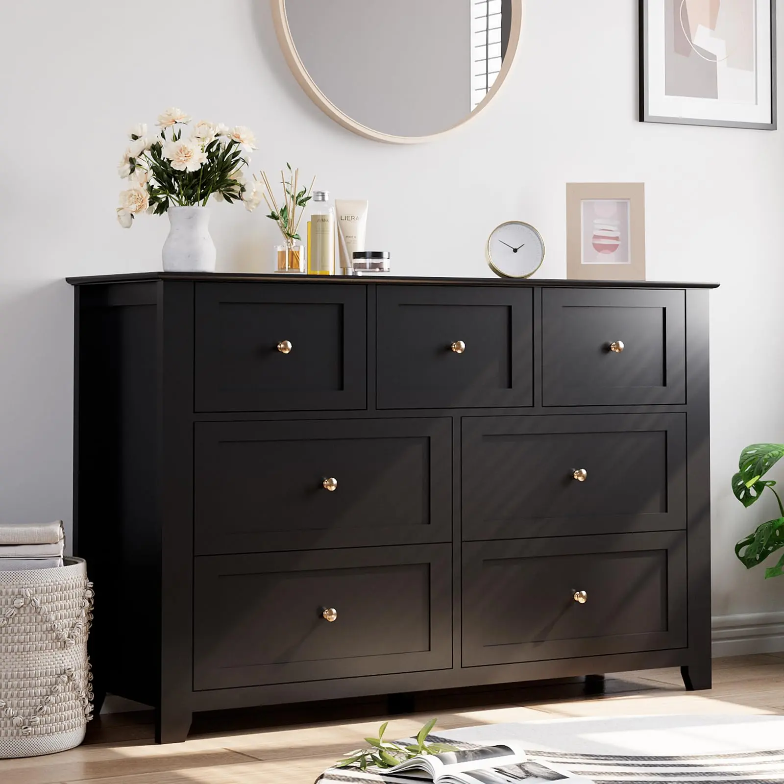 Drawer Dresser for Bedroom, Simply Modern Chest of Drawers, Wood Storage Double Dresser with Deep Drawers for Living Room, Hallway Entryway