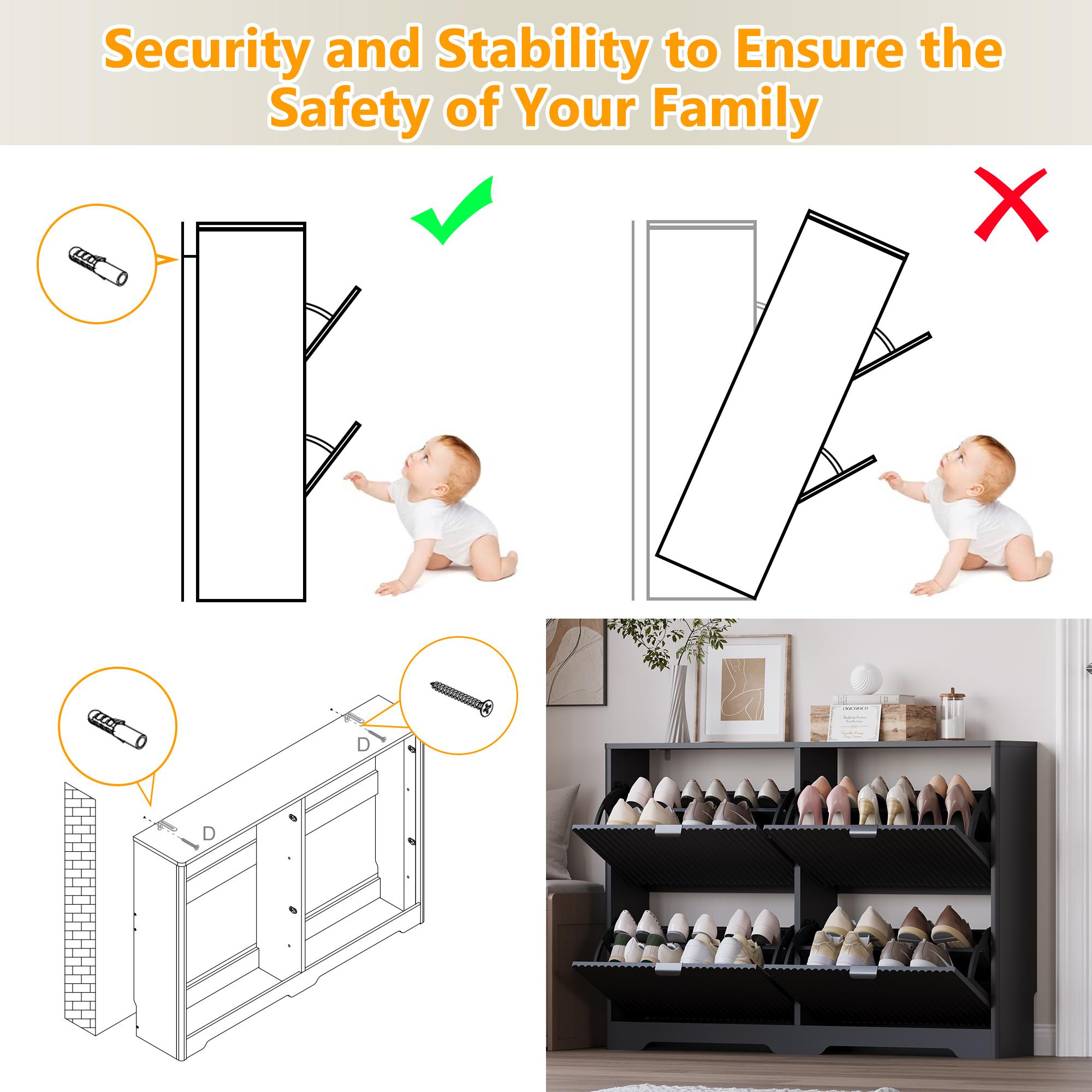 Shoe Cabinet Storage for Entryway with 4 Flip Drawers, Black Fluted Shoe Cabinet with Adjustable Shelves, Wooden Hidden Shoes Rack Freestanding Narrow Slim Shoes Storage for Hallway, Entrance Shoe Cabinet Storage for Entryway with 4 Flip Drawers, Black Fluted Shoe Cabinet with Adjustable Shelves, Wooden Hidden Shoes Rack Freestanding Narrow Slim Shoes Storage for Hallway, Entrance