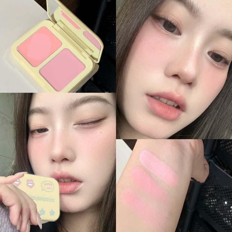 ✨ 2-in-1 Blush Palette with Mirror 🪞 Cheek Makeup Duo Dual Color Cheek & Eyeshadow｜Lightweight Natural Look & Long-Lasting Matte Blur Effect 🕑 Natural Flush for All Skin Tones 🌸 Perfect Christmas Gift & Unisex Makeup Must-Have！