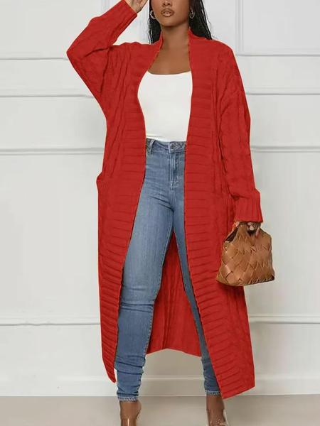 Women's Solid Color Pocket Open Front Knit Cardigan, Casual Long Sleeve Knitwear for Fall & Winter, Women's Knit Clothing for Daily Wear