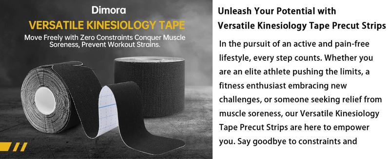 Dimora Kinesiology Tape 4 Rolls - Elastic Cotton Athletic Tape, 16.4 ft, 80 pre-cut tapes for muscle pain relief. Pair with KT tape, kinesiology tape, KT tape for knees, and skin tape for added support.