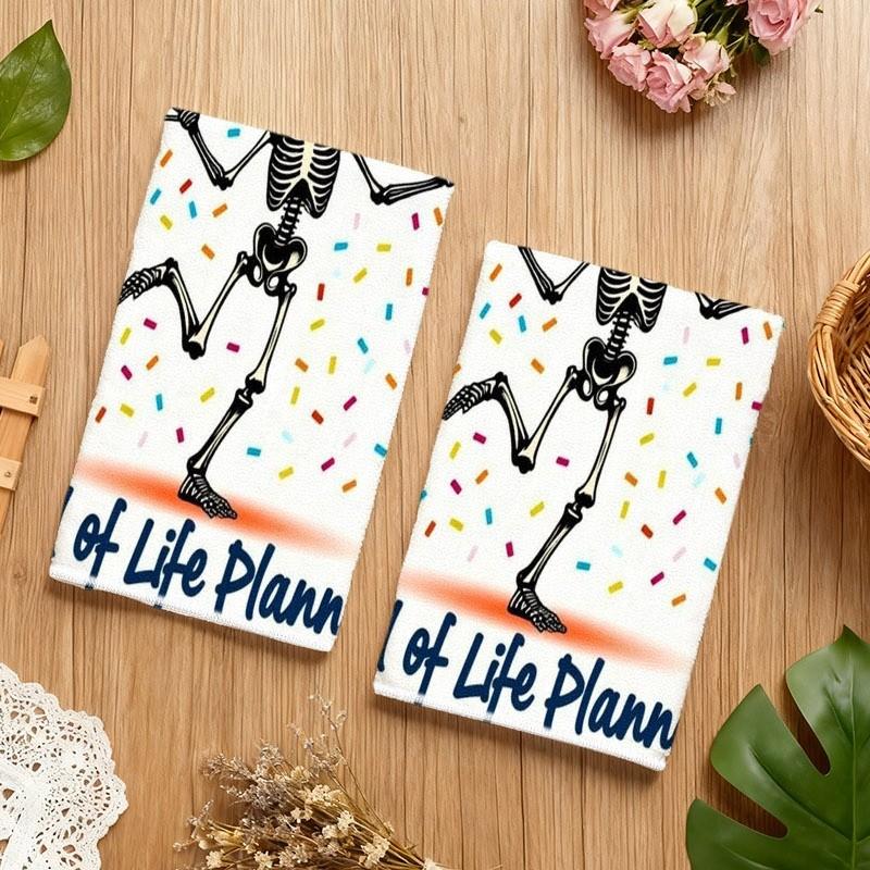 1/2/4/6pcs Kitchen Cleaning Cloth, Multiple Specs Available, Single - sided with Lighthearted Skeleton & Confetti Design, "I PUT the 'FUN' IN Funeral" & "End of Life Planner" Text, Ideal for Kitchen Cleaning, Durable & Practical Kitchen Helper