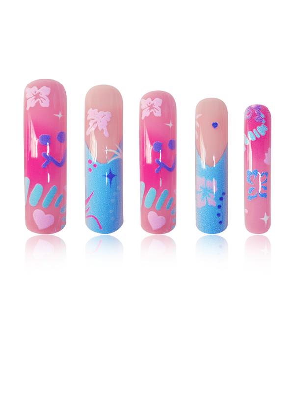 20-Piece Medium Length Press-On Nails Set, Sweet Blue Floral Design with Glossy Finish, Easy to Wear Curved Shape Nail Art for Girls 20-Piece Medium Length Press-On Nails Set, Sweet Blue Floral Design with Glossy Finish, Easy to Wear Curved Shape Nail Art for Girls