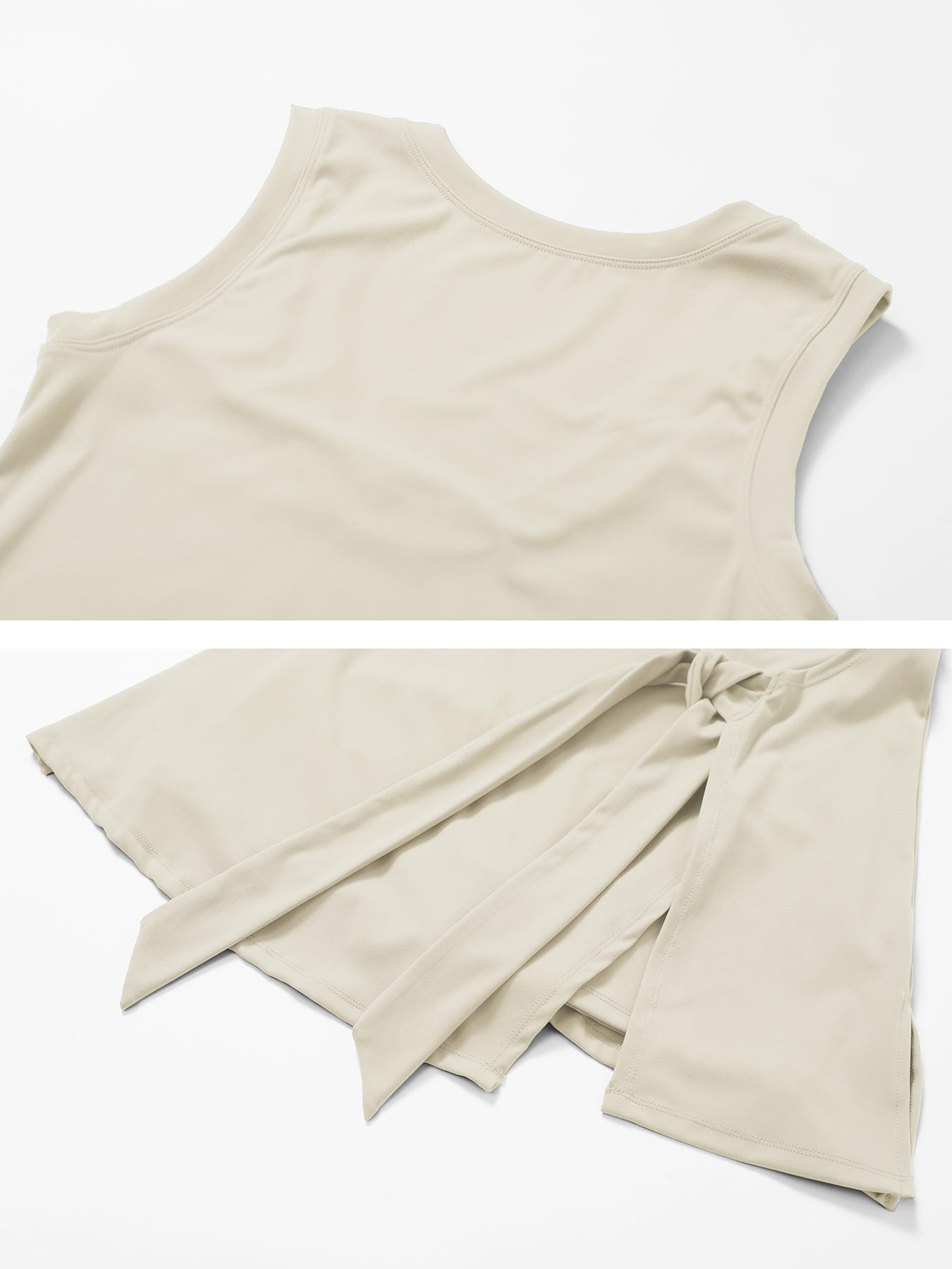 Women's sleeveless plain weave mid stretch flat shoulder beautiful back split strap integrated yoga skirt pants  outdoor sports hiking tennis cycling Pilates jumpsuit  summer new comfortable lace up jumpsuit pants Fitness Sport Outfits