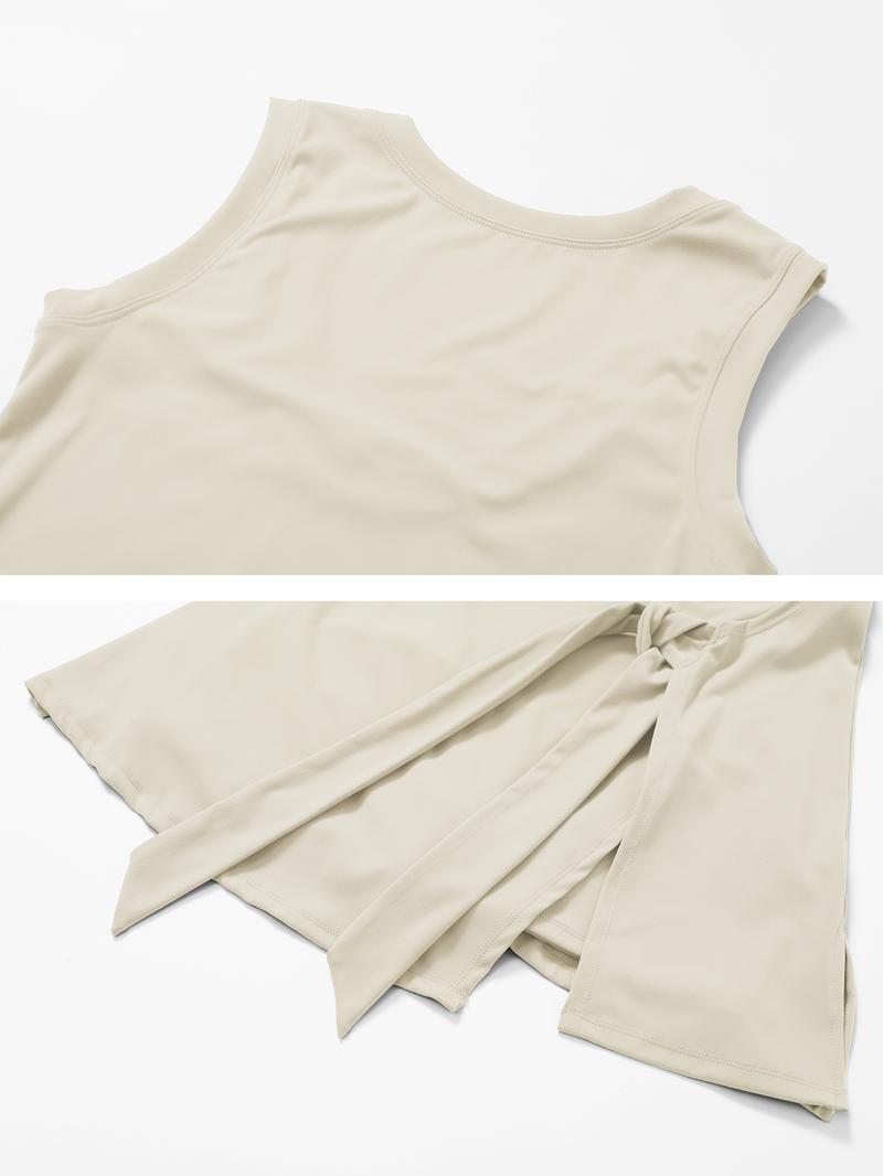 Women's sleeveless plain weave mid stretch flat shoulder beautiful back split strap integrated yoga skirt pants  outdoor sports hiking tennis cycling Pilates jumpsuit  summer new comfortable lace up jumpsuit pants Fitness Sport Outfits