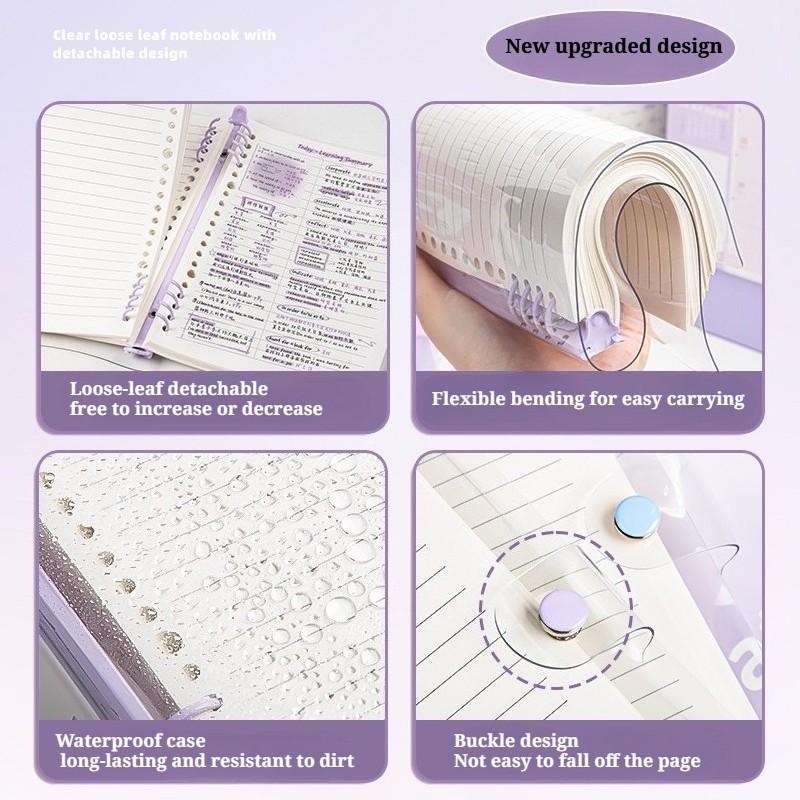 B5 size learning notebook with PVC transparent cover, ring-bound design supports layered notes and mind maps, perfect for structured focused learning, comes with B5 160 pages and B5 blank 160 pages, suitable for school homework, class notes and work logs,