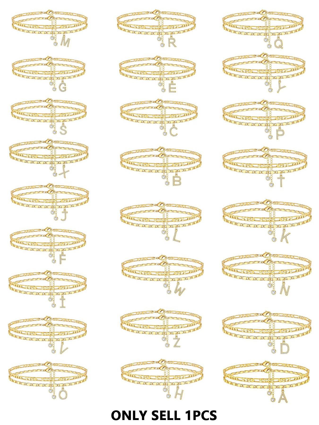 Personalized Layered Anklets for Women | Cute Gold Initial Ankle Bracelet Set with Adjustable Extender | Dainty Sparkle Letter Charm | Trendy Boho & Beach Style Foot Jewelry | Cute Stocking Stuffer & Best Friend Gift for 2026