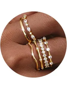 Women's Non-Tarnish Stacking Rings, Statement Multi Ring, Rhinestone Design, Copper Material, Elegant Style, All-Season Wear, Perfect Gift, Stackable Rings