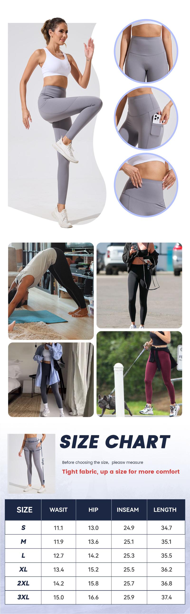 [Size up recommended] Viconow Tummy Control Leggings for Women with Pockets - High Waist Bike Pants for Gym Workout Athletic Casual Daily Wear Solid Color Comfortable Fit