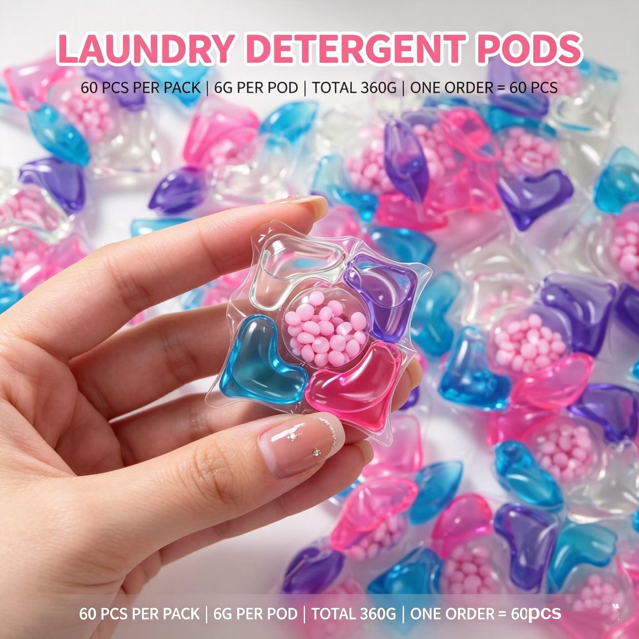 60-Pack Five-In-One Laundry Detergent Pods, Long-Lasting Scent Lavender, 5D Laundry Liquid Balls, Multi-Function Washing Gel Beads