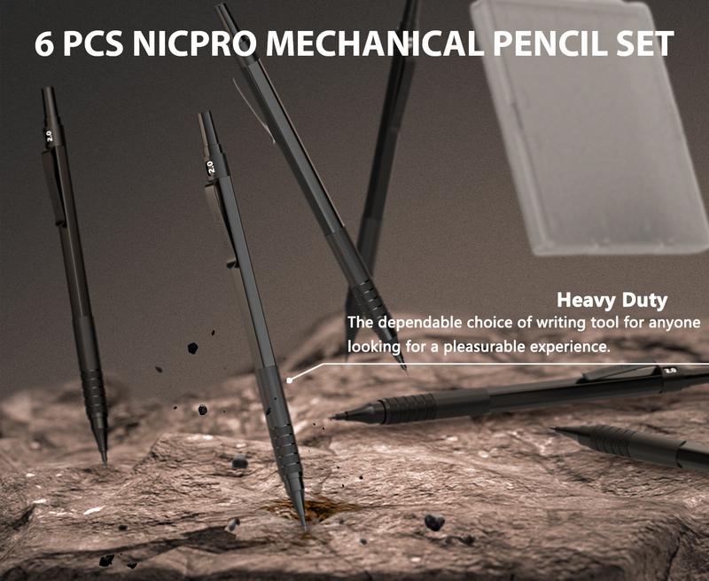 Nicpro 35Pack Black Metal Mechanical Pencils Set in Case, Art Drafting Pencil 0.5, 0.7, 0.9 mm & 3Pack 2mm Graphite Lead Holder for Drawing Sketching With 20 Tube Lead Refills(6B 4B 2B HB 2H 4H Colors)