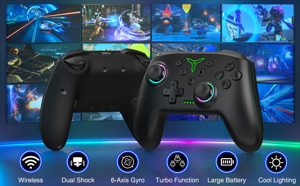 Switch Controller, Wireless Switch Controller Compatible with Switch 2 /switch 1/Switch Lite/OLED, Wireless Switch Controllers Work with iOS/Android/PC with RGB Light, Programmable, TURBO & Wakeup