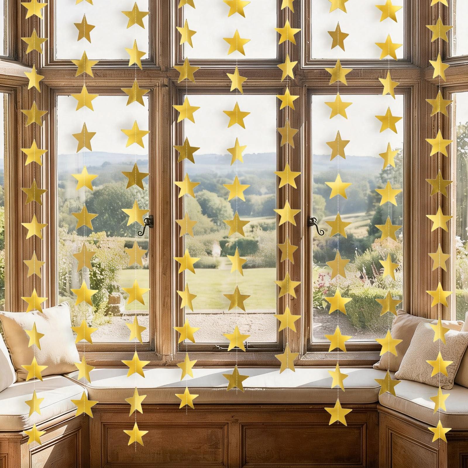 Star ornament, glittering gold double-sided star banner, 157 inches long, small star paper hanging decoration, suitable for Valentine's Day, graduation ceremony, birthday, wedding and all kinds of party backdrops and decorations.