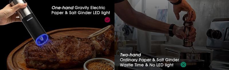 Electric Grinder, 2 Salt and Pepper Grinders with Base, Adjustable Thickness, Stainless Steel, Suitable for Spices, Kitchen Utensils, Holiday Gifts