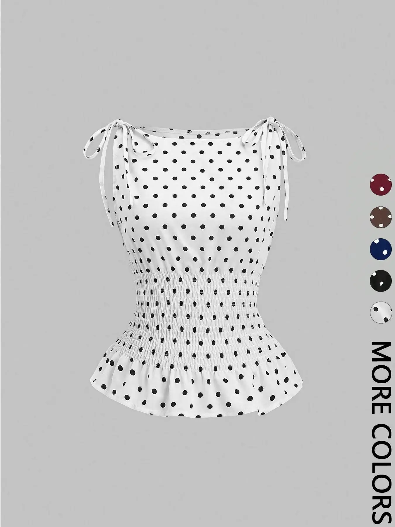 Women's Polka Dot Bow Shoulder Strap Gathered Waist Vest, Stylish Casual Summer Sleeveless Top for Everyday Wear, Comfortable and Trendy Design, Casual Chic Sleeveless
