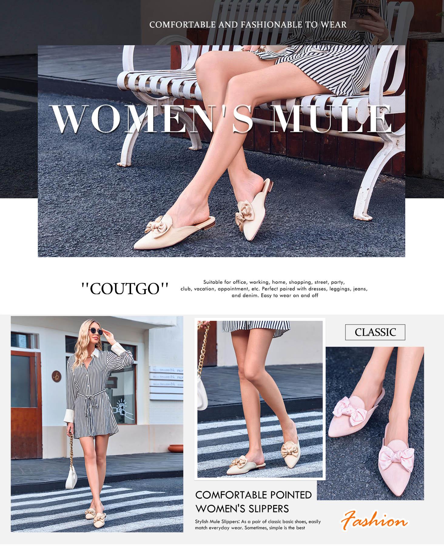 Coutgo Mules for Women Slip On Comfortable Pointed Toe Womens Loafers Women's Flats for Women's Mules & Clogs