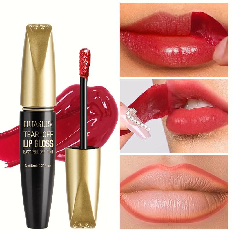 Huasurv Peel-Off Glossy Lip Balm, Lipgloss, Moisturizing Liquid Lipstick, Vibrant, Matte Finish, Quick-Dry, Long-Lasting Waterproof