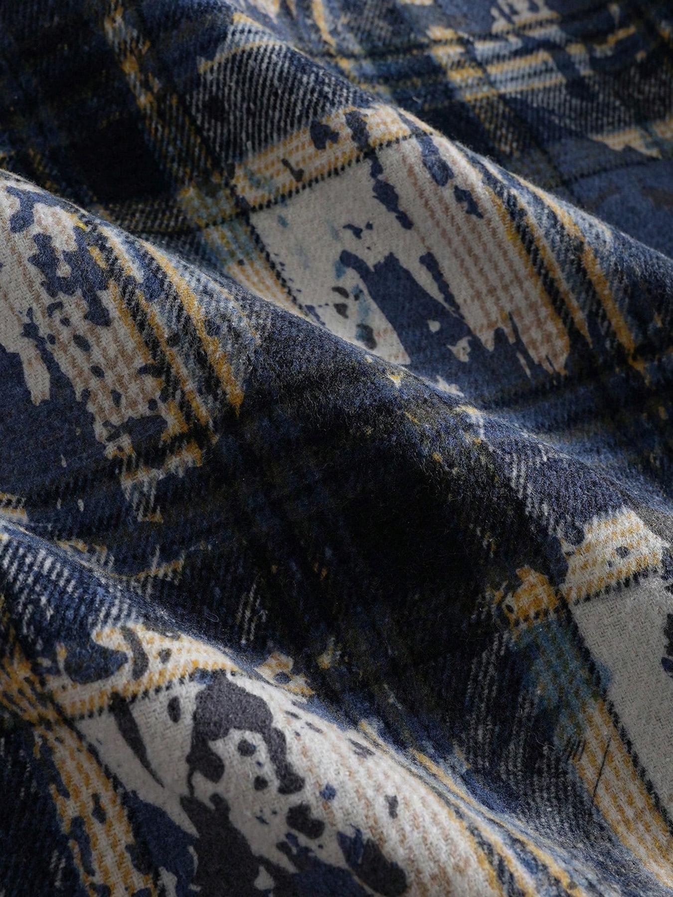 Men's Blue/Yellow/White Checkered Bomber Jacket with Oversized "3" Number Design, Regular Fit Cozy Causal Top, for Urban Street Style