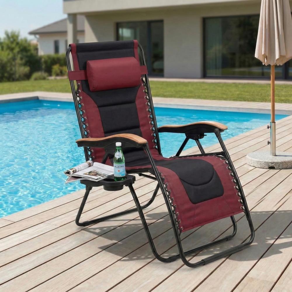 Oversized Padded Zero Gravity Chair, Foldable Patio Recliner, 30" Wide Seat Anti Gravity Lounger with Cup Holder, Support 400 LBS