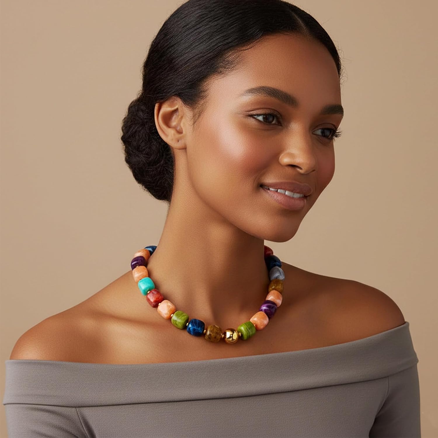 Colorful Chunky Necklaces for Women Trendy Multicolor Large Square  Beads Necklace Boho Chunky Statement Choker Necklaces Y2K Summer