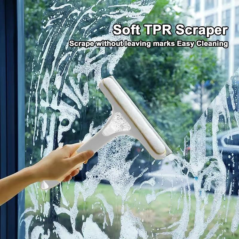 3-in-1 Glass Cleaner Scraper + squeegee + scrubber + spray in one design, easy to deal with home windows, mirrors and car windscreen cleaning! Efficient cleaning, one scrape and you're clean!