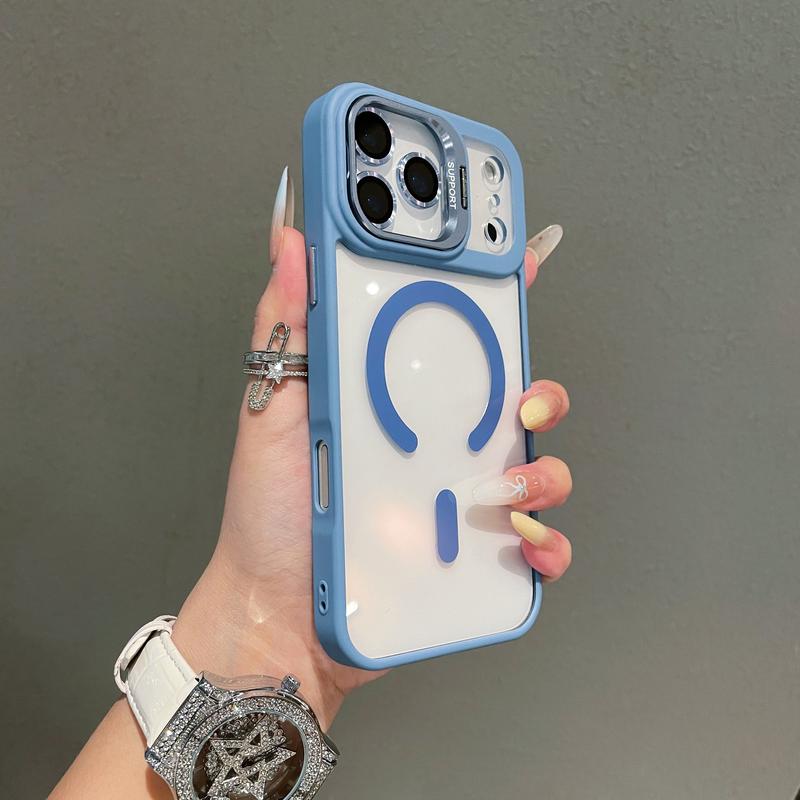 Apple iPhone 17 16 15 14 13 12 Max Plus Pro Magnetic Mobile Phone Case with MagSafe Camera Ring Holder, Military-Grade Protection, Anti-Fall, Non-Yellowing, Wireless Casing Protector Cover, Black Silicone