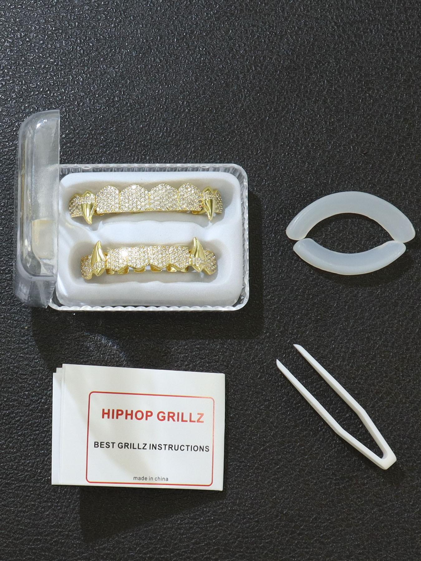 Hip-Hop Fashion Sharp Tooth Tiger Tooth Copper Micro-Set Zircon Decorative Shiny Stage Props, Nightclub Party Jewelry, Halloween Gift