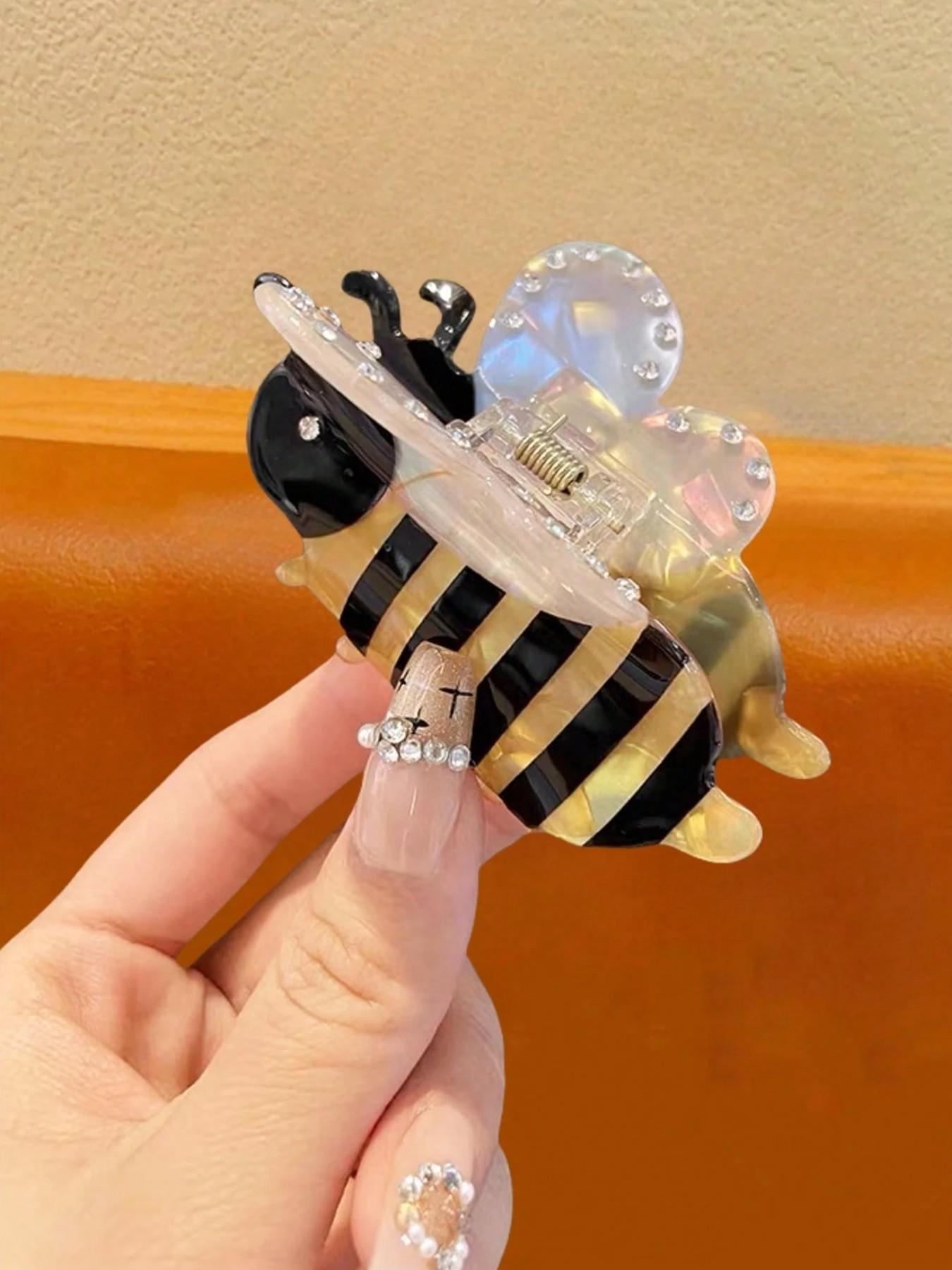 2pcs Ladies' cute bee hair claws, fun cartoon hair accessories, fashionable diamond embellishments, suitable for elegant semi tied hair, parties, campuses, offices, daily casual hair accessories