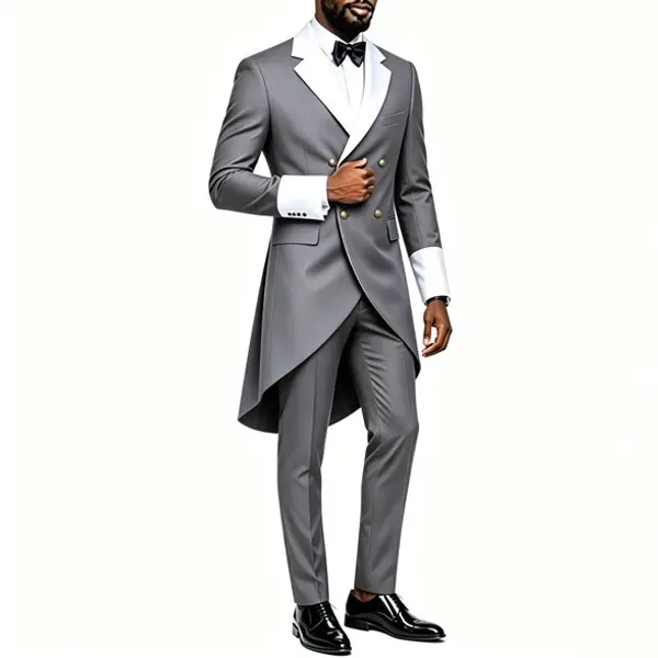 Men's Tailcoat Suit,Mens Suits 2 Piece Slim Fit Double-Breasted Swallow Tail Coat For Proms,Concert,Wedding Formal Grey Long Sleeve Menswear Exquisite Suits Groom Wedding Attire