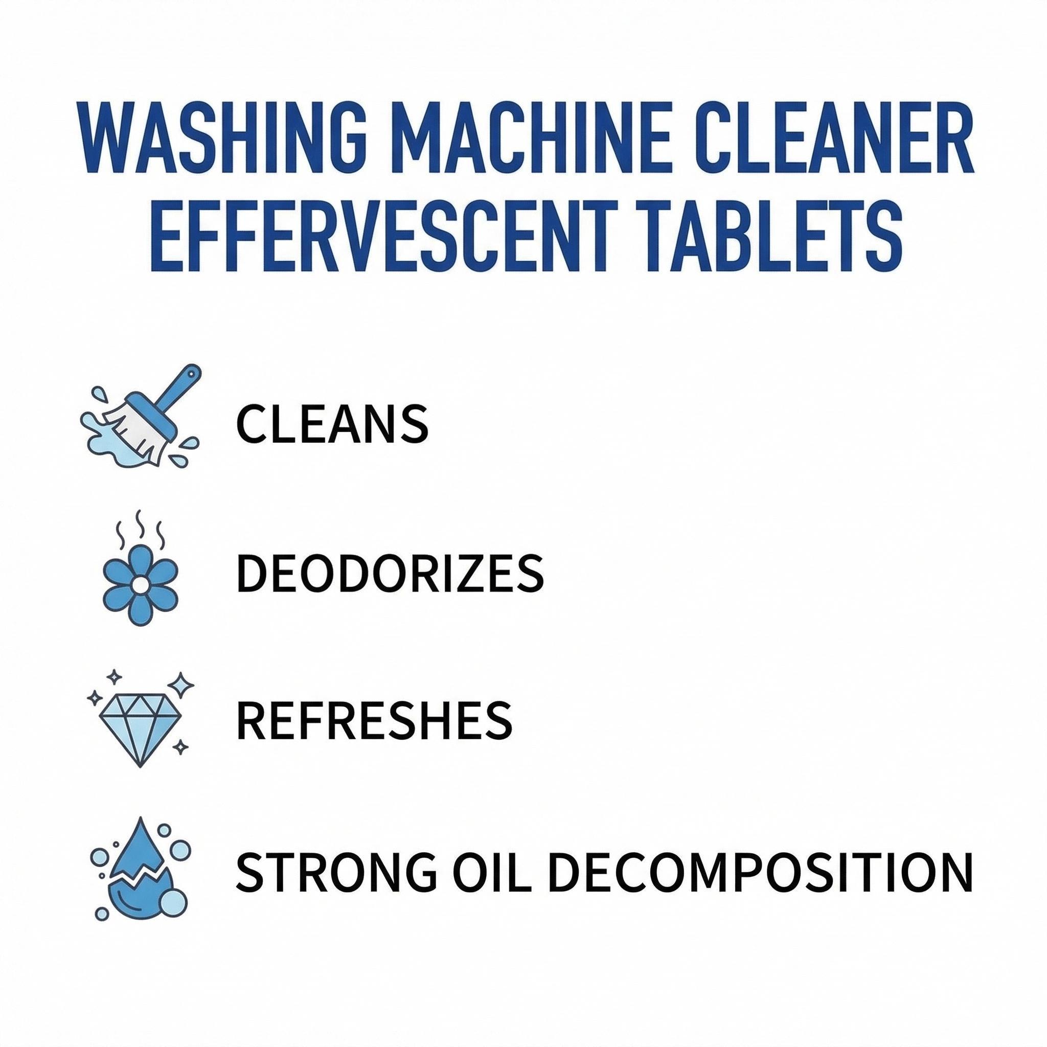 12pcs Washing Machine Deep Cleaner Tablets, Foaming Degreaser for Front & Top Load Washers, Eco-Friendly Laundry Smell Fix, Septic Safe