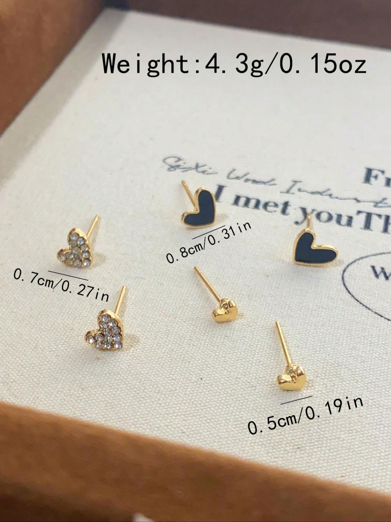 3 Pairs Rhinestone Heart Dangle Earrings Set, Cute Daily Jewelry for Women, Fashionable Ear Studs, Perfect Gift Idea