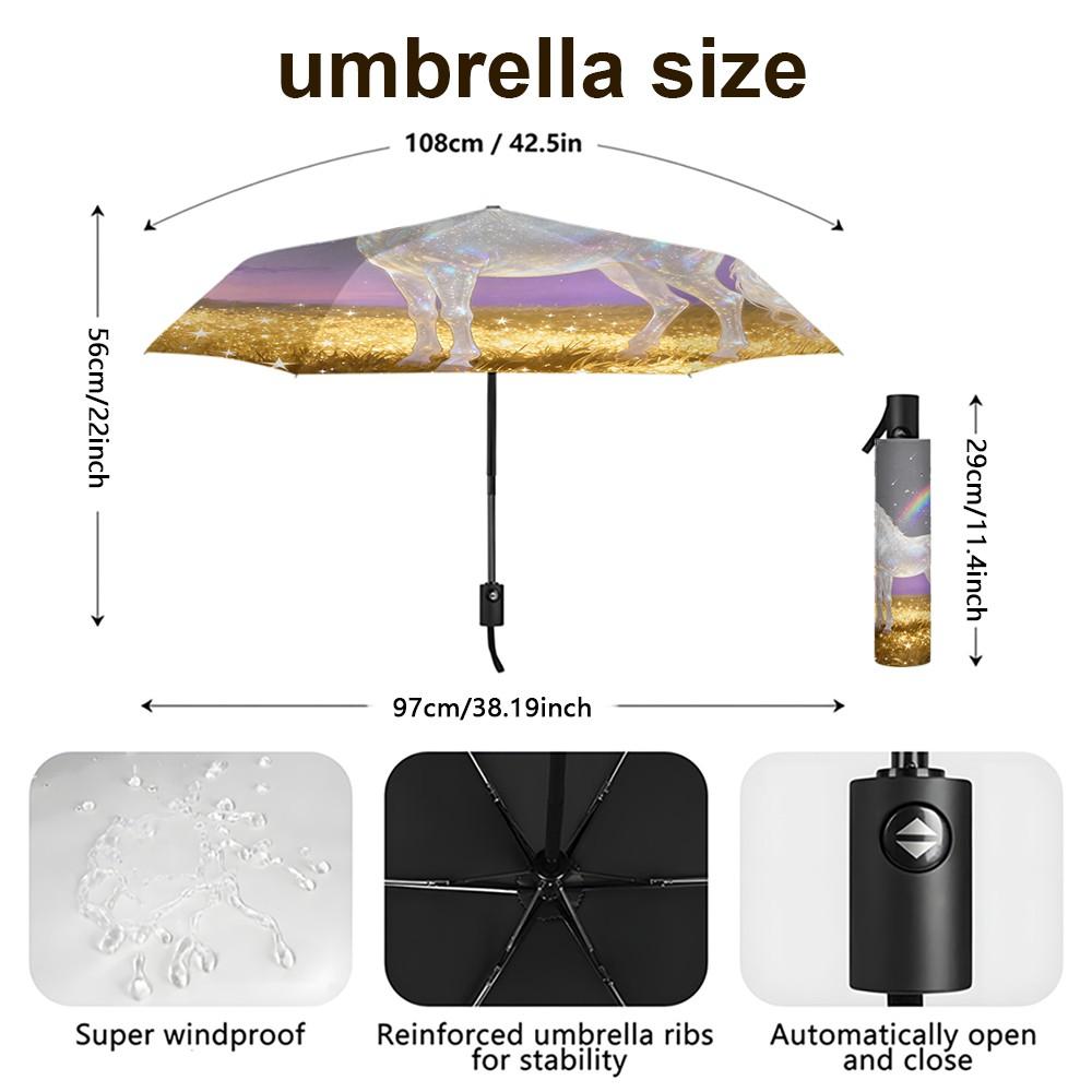 Unicorn Automatic Umbrella with Glowing Pattern, Durable Foldable Design, Ideal for Commuting & Daily Use, Perfect Gift