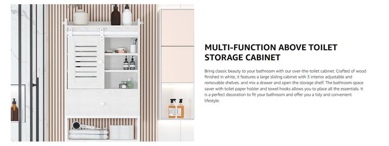 IRONCK Over The Toilet Storage Cabinet with Double Doors, 4 Tier Bathroom Organizer Rack Space Saver with Paper Holder for Bathroom, Laundry, White Modern Design IRONCK Over The Toilet Storage Cabinet with Double Doors, 4 Tier Bathroom Organizer Rack Space Saver with Paper Holder for Bathroom, Laundry, White Modern Design