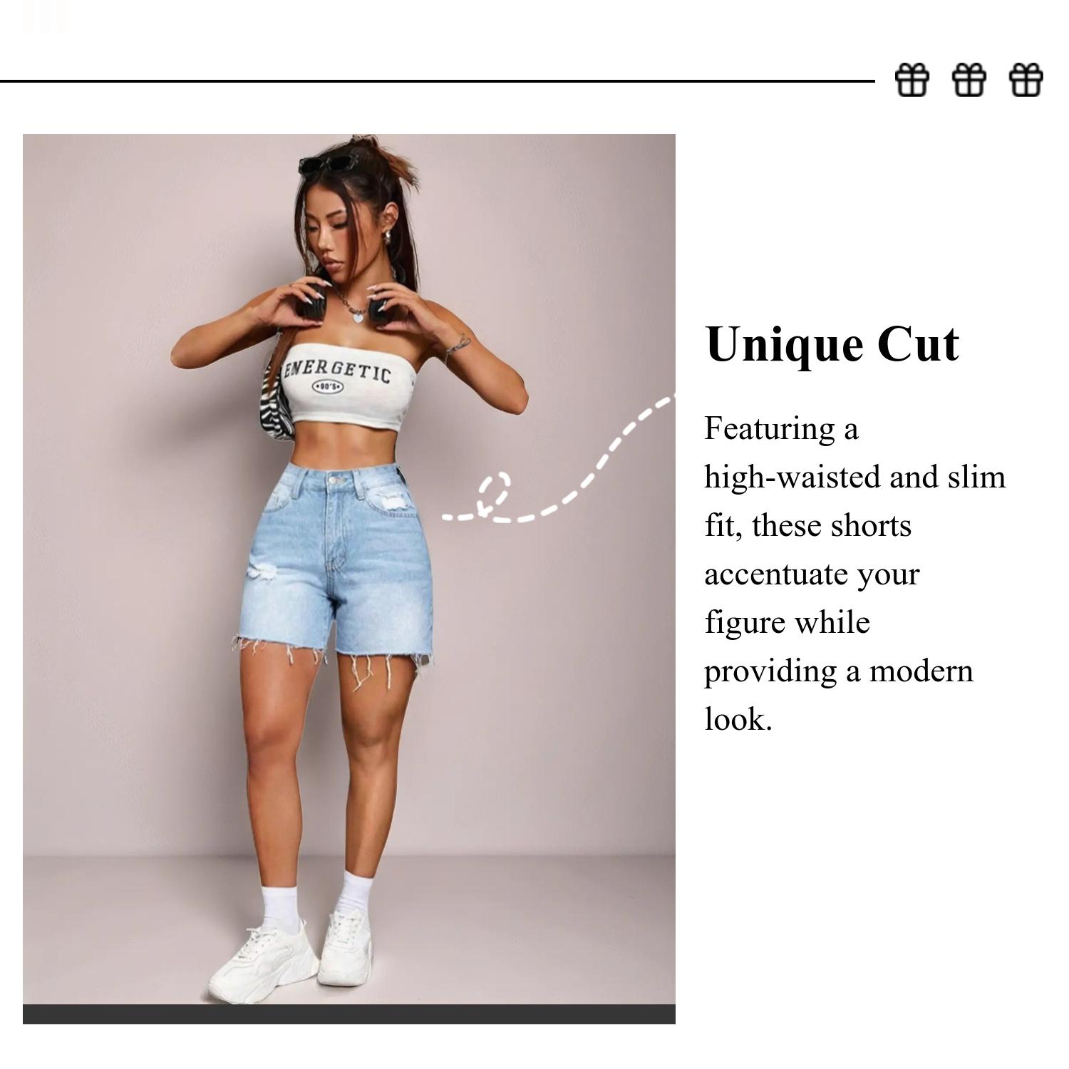 Women's Plain Ripped Denim Shorts, Casual Fashion Zipper Shorts for Daily Wear, Ladies Bottoms for Summer