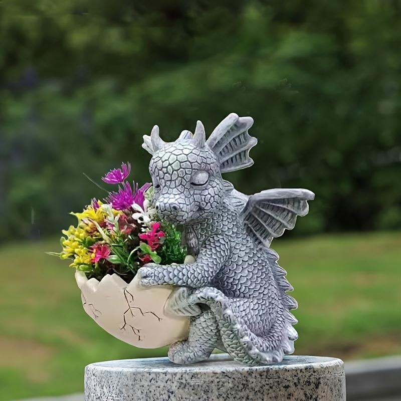 Mini Cute Dragon Succulent Planter Pot, Cartoon Resin Plant Pot with Drainage, Decorative Desktop Flower Pot for Home Office Indoor Bonsai Cactus Garden Decor