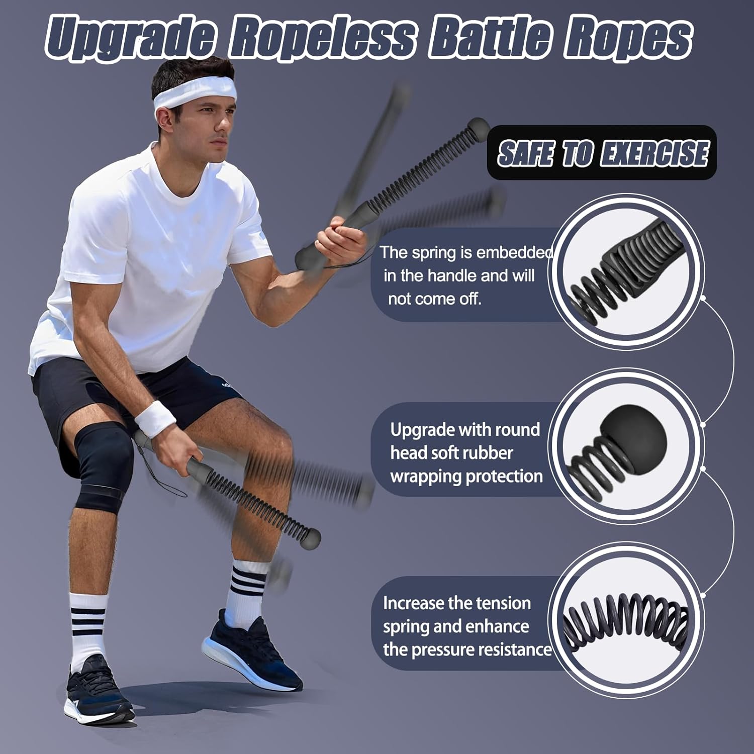 New Upgrade Weighted Cordless Battle Ropes – Quiet Ropeless Training Rope Fitness Equipment for Home Gym, Portable Exercise Battle Rope for Women & Men, Indoor & Outdoor Workouts