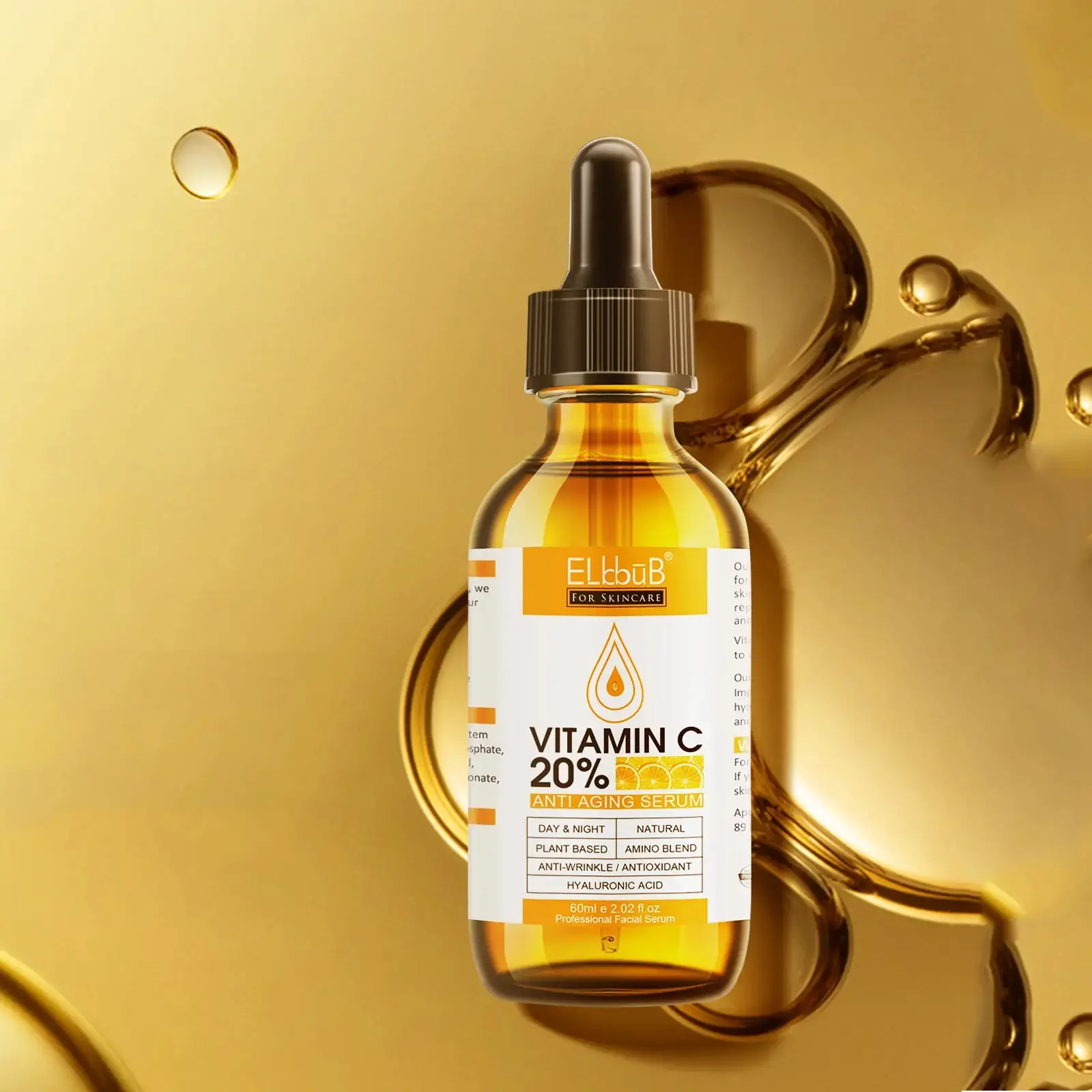 Elbbub Vitamin C Facial Serum 60ML, Stable VC Derivative, Inhibits Melanin, Brightens Skin, Reduces Acne Marks, Gentle Whitening, Non-Irritating