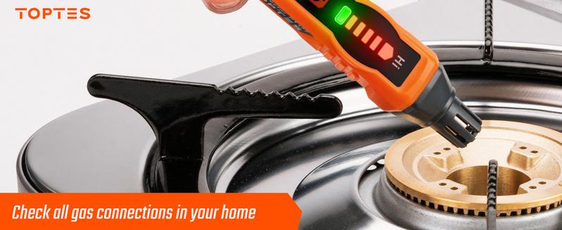 TopTes PT177 Gas Leak Detector, Natural Gas Detector with Audible & Visual Alarm, Portable Gas Sniffer to Locate Combustible Gas Leak Sources Like Methane, Propane for Home (Includes Battery x2)-Orange Safety