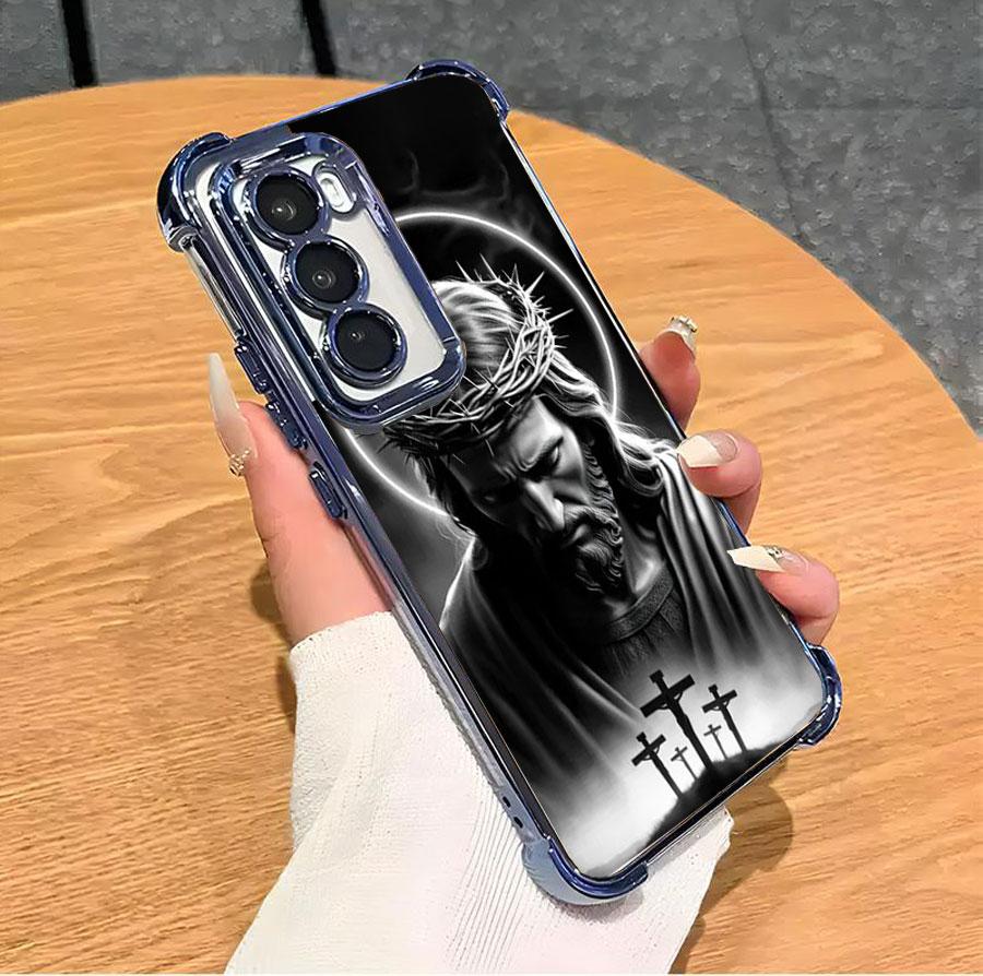 Jesus Clear Protective Four Comers Air Cushion Anti-drop CellPhone Case Clear BracketPhone Case For SAMSUNG GALAXY S22 S23 S24 FE ULTRA PLUS Four Corners Cases #SMYS7