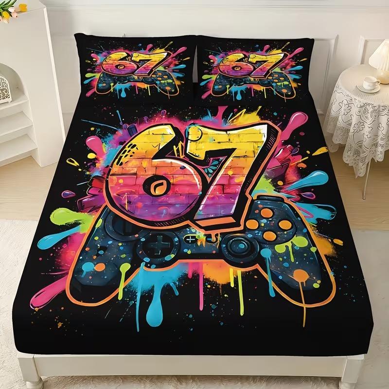 3-piece gaming style game controller bed sheet set (1 * bed sheet+2 * pillowcase, no core) gaming style bedding set/mattress protective cover, soft and breathable, suitable for home and room use