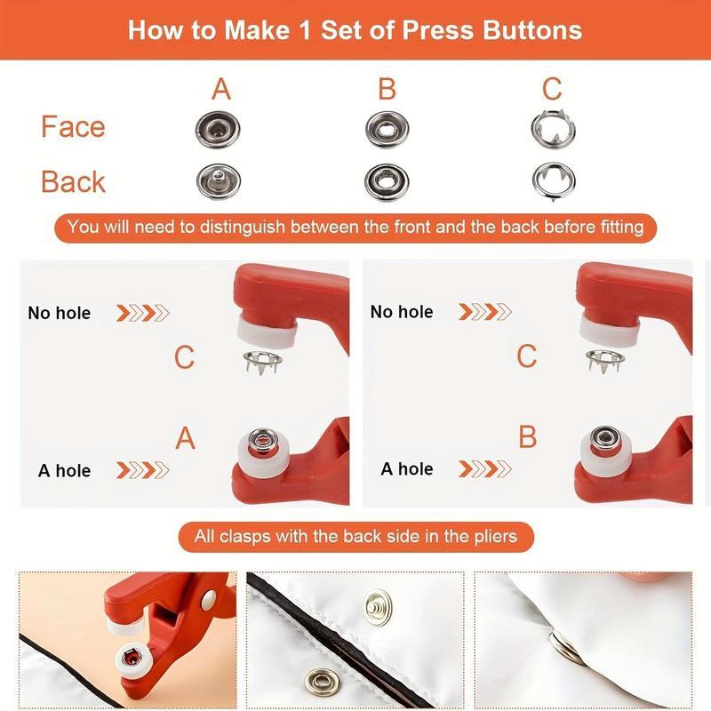 Sewing Button Set, 1 Set Sewing Button with Manual Pressure Pliers & Clear Storage Box, Metal Sewing Buttons for DIY Crafts, Clothes Hat Bag, Seam Supplies