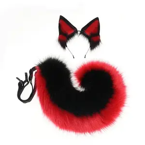 German Shepherd Faux Fur Dog Ears Headwear Fluffy Headband Hair Hoop Tail Set for Halloween Party Cosplay Costume Accessories