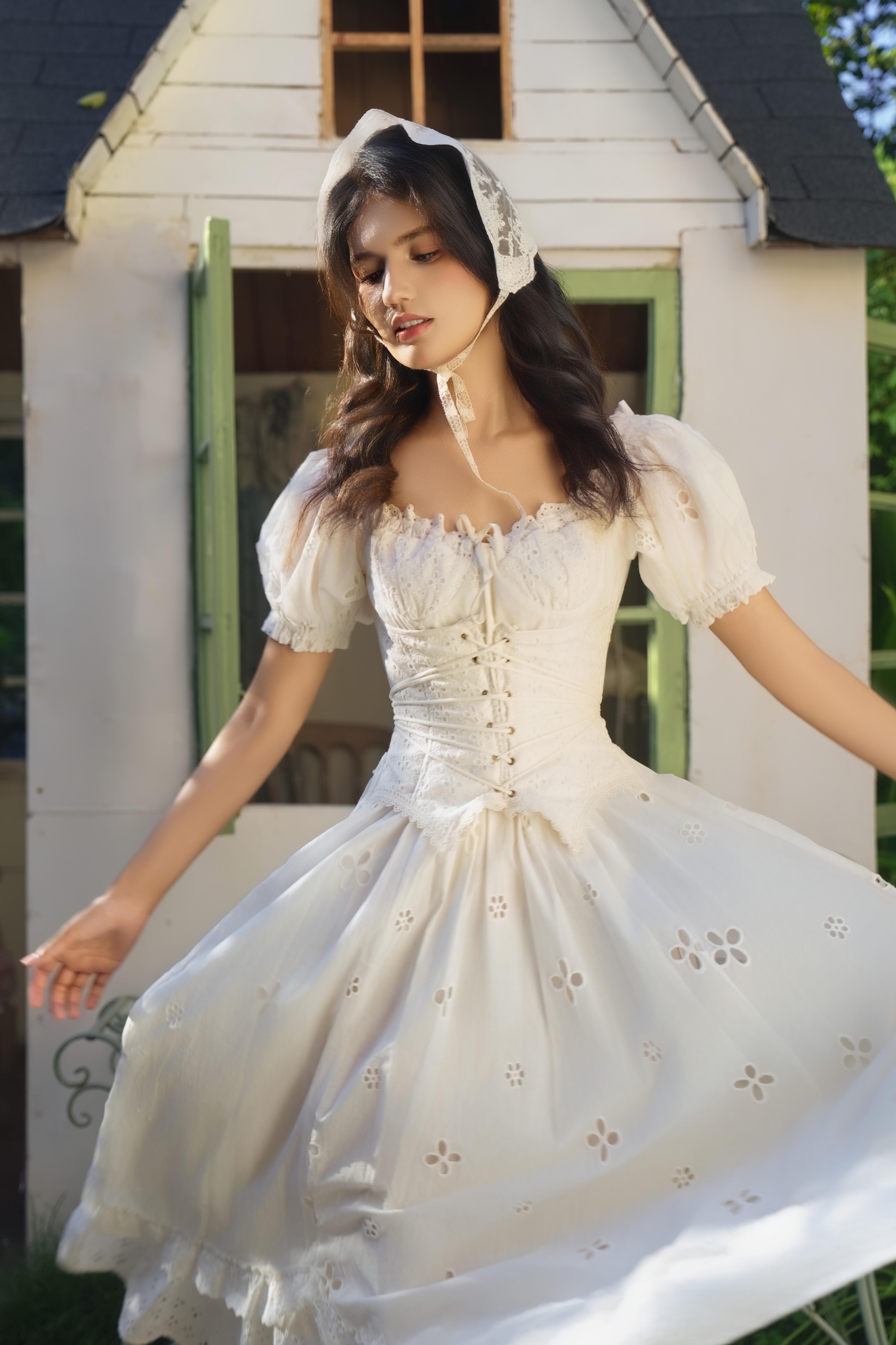 Lily of the Valley Corset Dress-LuminaVenus Dresses Vintage Cottagecore White Dress Puff Sleeve Corset Wedding Lily of the Valley Corset Dress-LuminaVenus Dresses Vintage Cottagecore White Dress Puff Sleeve Corset Wedding