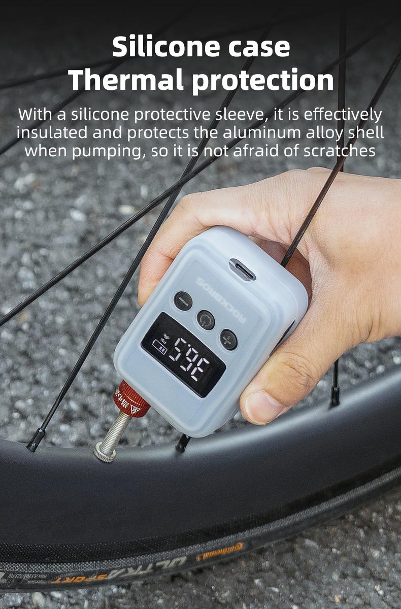 ROCKBROS Mini Bike Pump Portable Bike Tire Pump 150PSI Auto Shut-Off Air Pump with Presta and Schrader Valves Smart Air Inflator Mini Air Compressor for Bicycle and Balls