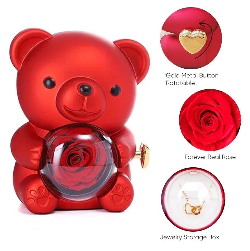 Delzzad Romantic Eternal Rose Cute Hug Bear Jewelry Box - Perfect Valentine's Day Christmas Gift for Her(Box Only) Delzzad Romantic Eternal Rose Cute Hug Bear Jewelry Box - Perfect Valentine's Day Christmas Gift for Her(Box Only)