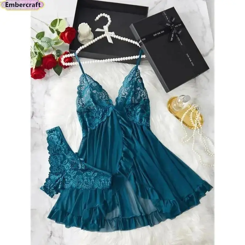 Viral Coquette Aesthetic Lace Lingerie Set for Women, Soft Cotton 2 Piece Ruffle Cami & Matching Bottoms, Sheer Floral Lace with Cute Bow Detail, Breathable Lightweight Sleepwear for Date Night, Honeymoon & Romantic Gift