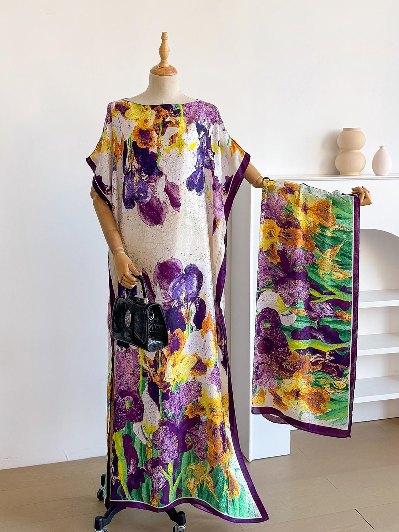 Women's Colorblock Print Long Scarf & Poncho Set, Casual Soft Comfortable Shawl for Beach Vacation, Fashion Accessories for Women & Girls